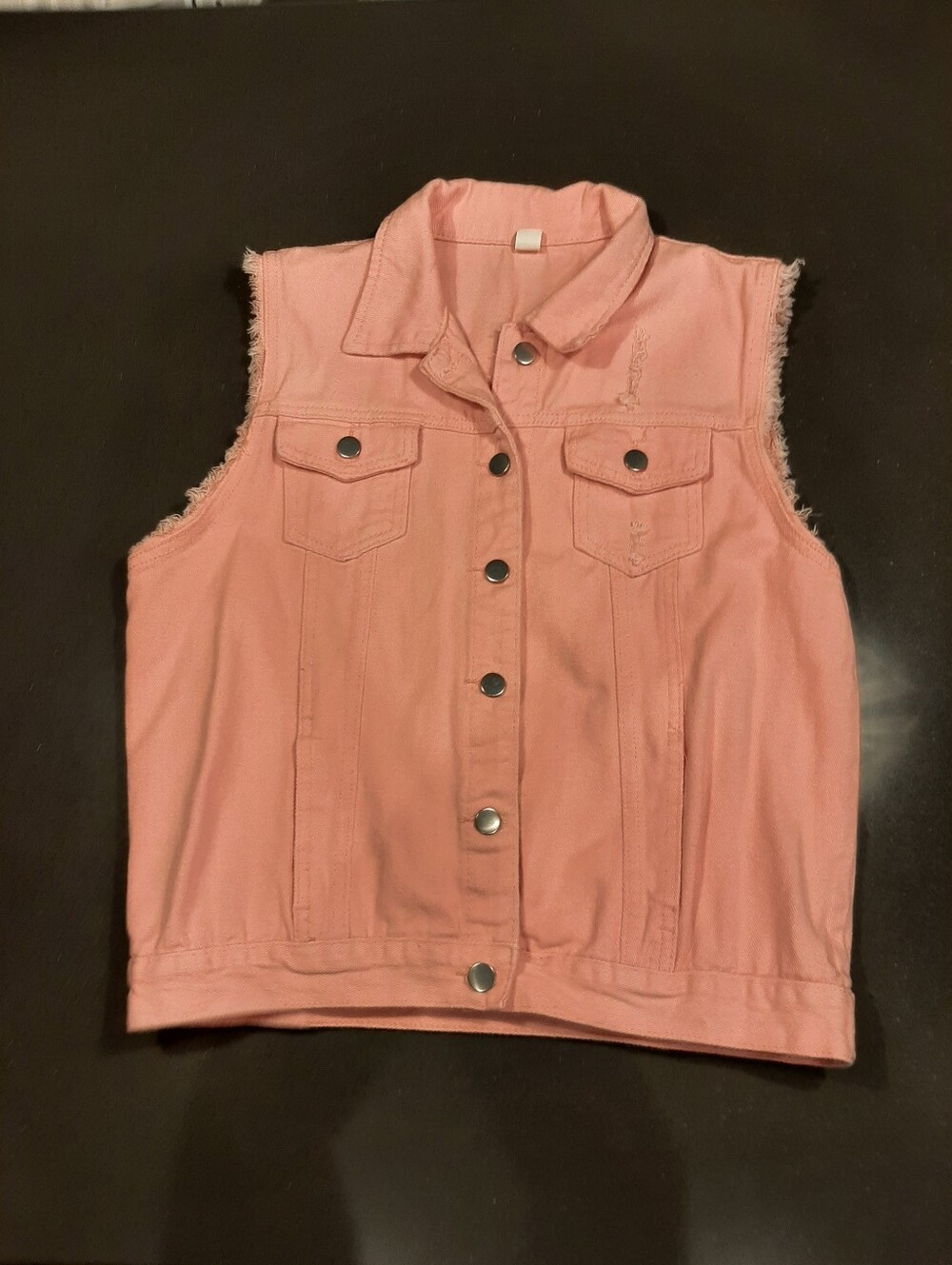 Jeans Pink Frayed Sleeveless Denim Vest Size L